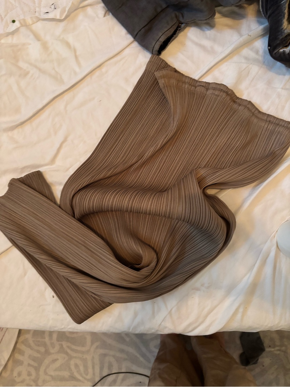 Issey Miyake Pleated Midi Skirt — Taupe Brown